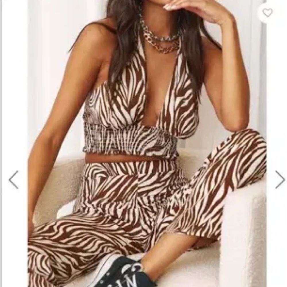 12th Tribe Brown Zebra Halter Top